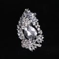 Silver alloy brooch with pear-shaped crystal and marquise stones on black background - MM-BR-0036 / Silver