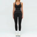 Ensemble de yoga noir deux pièces avec surpiqûres blanches, débardeur sport et leggings - S / Haut Et Bas / Débardeur + Pantalon Long / Noir Premium