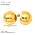 Detailed specs of 22mm 18k gold plated stainless steel ball earrings showing dimensions - Smooth Round Style (SE091G)