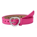 Pink PU leather belt for women featuring silver heart-shaped buckle and hollow heart cutouts - Rose Red