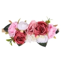 Floral baby headband with red and pink roses on a soft nude nylon elastic band - Style 39 (39)