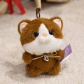 Schattige bruin-witte pluchen kattenhanger met hartbelletje en geweven koord - 14cm(0.1kg) / Bruin