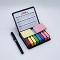 Top view of multi-functional PU leather memo box with colored sticky notes and 2026 calendar - Black / 2026 Calendar / 200 Sheets / With Pen 2