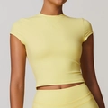 Slim fit bright yellow yoga crop top short sleeve high stretch athletic t-shirt for women - S / Goose Yellow