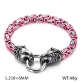 Men's punk lion head Byzantine chain bracelet in silver and rose gold finish, 210x6mm - Pink (KB150538-Z)