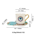 Dimensioni dettagliate del set da caffè Hamsa in ceramica con manico dorato e capacità 200ml - Pittura Esotica Colorata (ZH0578)