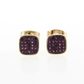 Hexagonal 18k gold plated copper studs with square deep purple zircon pavé inlay - Gold Square Purple Zirconia (EC04-6)