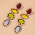 Vintage long oval earrings with red yellow green and grey rhinestones in a gold frame - Multi-color Rhinestone (Gold Frame)