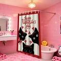 Cortina de ducha de poliéster con gatos negros y corazones para San Valentín - 90*180cm / Gato Lindo