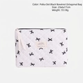 Pink polka dot bow makeup bag with quilted diamond pattern in 23x6x17cm compact size - White Octagonal Style