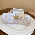 Pinza per capelli oceano con conchiglia iridescente e stella marina su vassoio bianco - Stile Perla Stella Marina Conchiglia Oceano (22#)