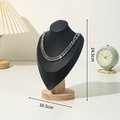 Black mannequin necklace stand with solid wood base for jewelry display, 24.5cm height - Medium Size Black Leather