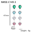 18K gold stainless steel earrings with colorful heart and teardrop shaped crystals - Steel Color Multi-colored Rhinestone (NMSE-C149-3)