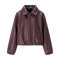 Damen Streetwear PU-Lederjacke in Weinrot mit Reverskragen und Metallreißverschluss - S / Dunkelrot