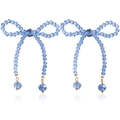 Handmade light blue beaded bow earrings with hanging faceted crystal beads and gold accents - ZW1813 Gold-Blue Beaded
