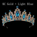 Luxurious bridal tiara in KC gold alloy with sparkling light blue gemstones and crystals - KC Gold + Light Blue Rhinestone