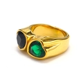 Detailed macro view of wide gold band ring featuring black and green heart gemstones - Gold (Black/Green Heart)