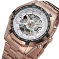 Skeleton automatic mechanical watch in rose gold finish with metal strap and tachymeter - Rose Gold