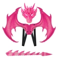 Pink dragon costume set for kids including mask, wings, and tail with scale texture - Rose Red