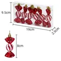 Set de 6 adornos navideños en forma de caramelo rojo y blanco con purpurina - Rojo
