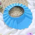 Blue adjustable baby shower cap with wave brim design for comfortable hair washing - New Style No Ears Blue
