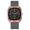 Square rose gold Geneva quartz watch with grey silicone strap and multi-dial black face - Gray