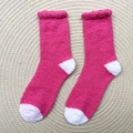 Fuzzy pink coral fleece sleeping socks with white heel and toe for winter warmth - One Size / Rose Pink