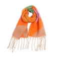 Thick knit scarf with orange, pink, green, beige color blocks and long fringes - 06# Orange