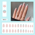 Macro layout of 24pcs light pink French press-on nails with blue and white tips - Cool Cream (W431)