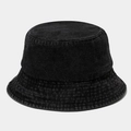 Close-up detail of reinforced stitching on black washed denim bucket hat brim - Black
