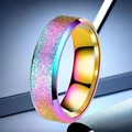Frosted rainbow gradient stainless steel ring with a polished inner surface - US 7 / 6mm Width / Colorful