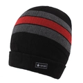 Schwarze Winter-Strickmütze mit rot-grauen Streifen und Sport-Logo für Herren - Elastisch 56-60cm / Rot