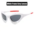 Y2K sporty futuristic sunglasses with white frames, gray lenses and red non-slip tips - White Frame Gray Lens