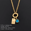 Collar eManco de acero inoxidable dorado con inicial H y colgante de cristal azul - Letra H