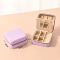 Portable lavender PU leather jewelry box with mirror and travel zipper closure - Taro Purple (With Mirror)