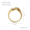 Vintage 18K vergulde roestvrijstalen open ring met druppelzirkonia en geribbelde textuur - Goud met witte zirkonia