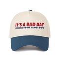 Detail of embroidered text It's a Bad Day to Be a Hotdog on two-tone baseball cap - Dark Blue