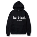 Classic black cotton hoodie with be kind letter print featuring drawstring and kangaroo pocket - S / Black
