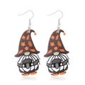 Fall themed gnome earrings with orange maple leaf hat and mushroom design on white base - Autumn Gnome