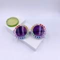 Kids round white frame sunglasses with rainbow rhinestones and purple tinted lenses - White Frame Purple Lens