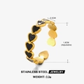 Adjustable 18K gold-plated stainless steel ring with black enamel heart pattern - Black Heart - 0.5CM Width (ZN856G-4)