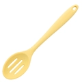 Pale yellow silicone slotted spoon for cooking with drainage holes and hanging loop - Slotted Spoon / Yellow