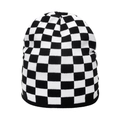 Classic black and white checkerboard knit beanie hat for winter warmth and street style - Checkered