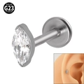 Silver G23 titanium marquise labret stud with clear opal stone on ear model - NO 13 (Clear Zirconia)