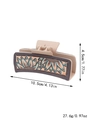 Beige rectangle hair claw clip with dark leather sunflower pattern and turquoise studs - Beige Dark Sunflower Embossing (90007)