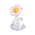 Pink crystal cherry blossom flower figurine on clear multi-faceted decorative base - Single Stem Heart Flower-Pink