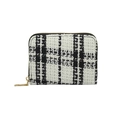 Portamonete classico in tweed bianco e nero con cerniera dorata su sfondo bianco - Bianco