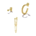 Gold S925 sterling silver earring set with floral hoop and chain tassel studs - Gold Flower Tassel 3-Piece Earring Set (#48)
