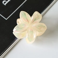 Iridescent pearlescent resin flower hair claw clip with golden spring for women - #6 Jelly White Iridescent