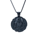 Vintage zwarte roestvrijstalen St. Benedictus medaille ketting met Jezus reliëf hanger - Zwart gepolijst (Alleen hanger (zonder ketting)) (C0501)